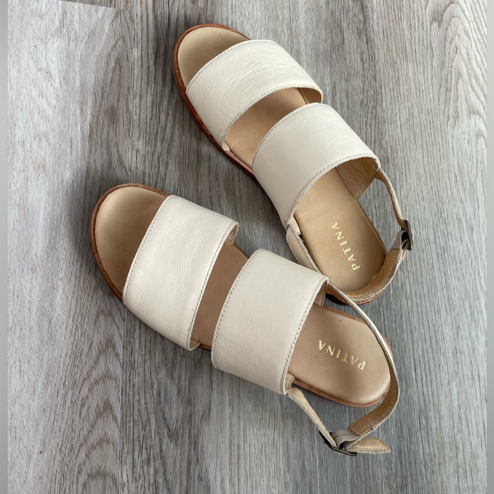 Portland Leather Goods Patina Double Strap Leather Sandals in Bone